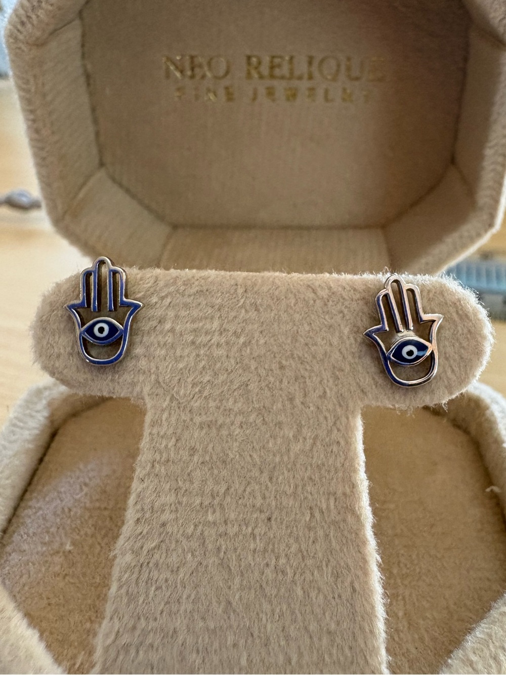 Sterling Silver Hamsa Evil Eye Stud Earrings in Blue
